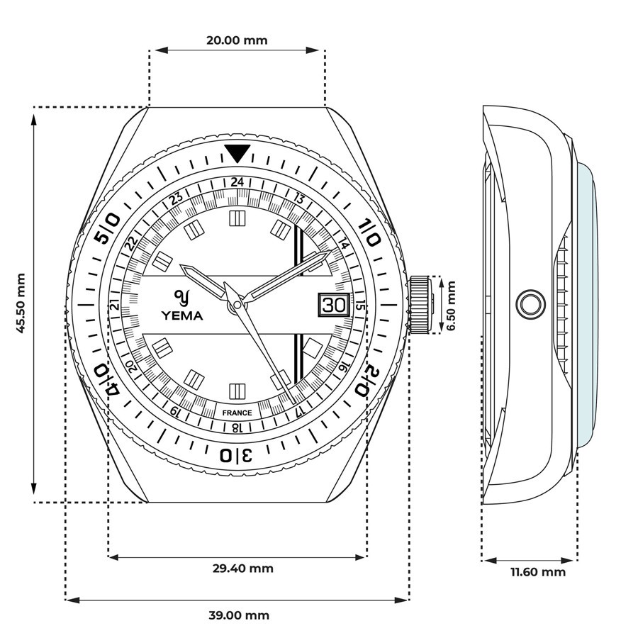 Montre Yema Meangraf Sous Marine R60 39 Mm YMEAN22 AAS Lepage