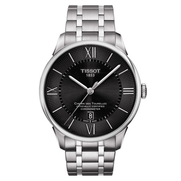 Montre Tissot T-Classic Chemin Des Tourelles Powermatic 80 COSC cadran noir bracelet acier 42 mm