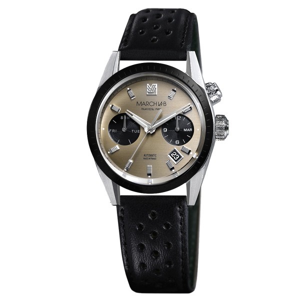 Montre March LA.B Agenda Magnum automatique bracelet cuir Harrisson perforé noir 38 mm