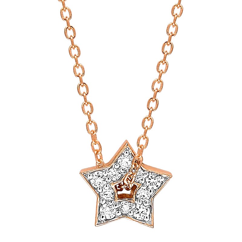 Ginette NY Mini Milky Way Open Star necklace pink gold diamonds