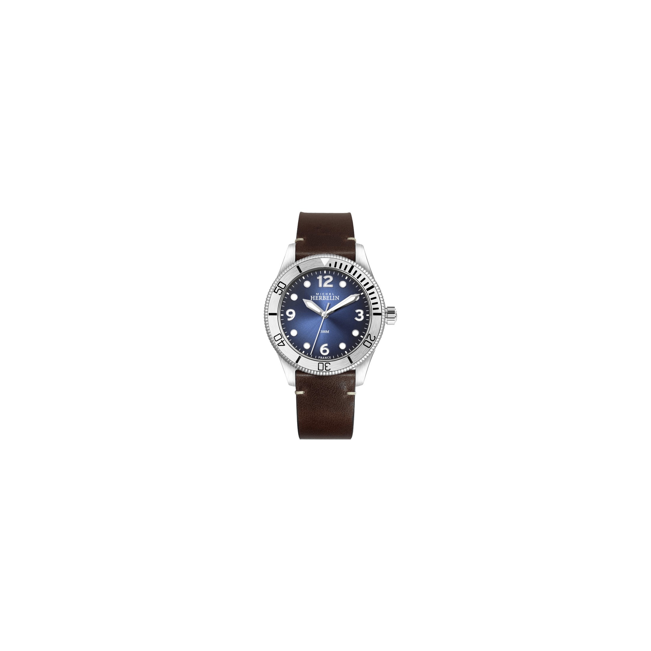 Montre Michel Herbelin Trophy quartz cadran bleu bracelet cuir