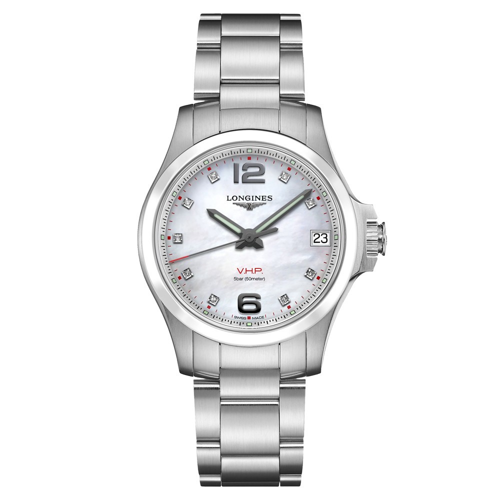 Montre Longines Conquest VHP quartz cadran nacre blanche index