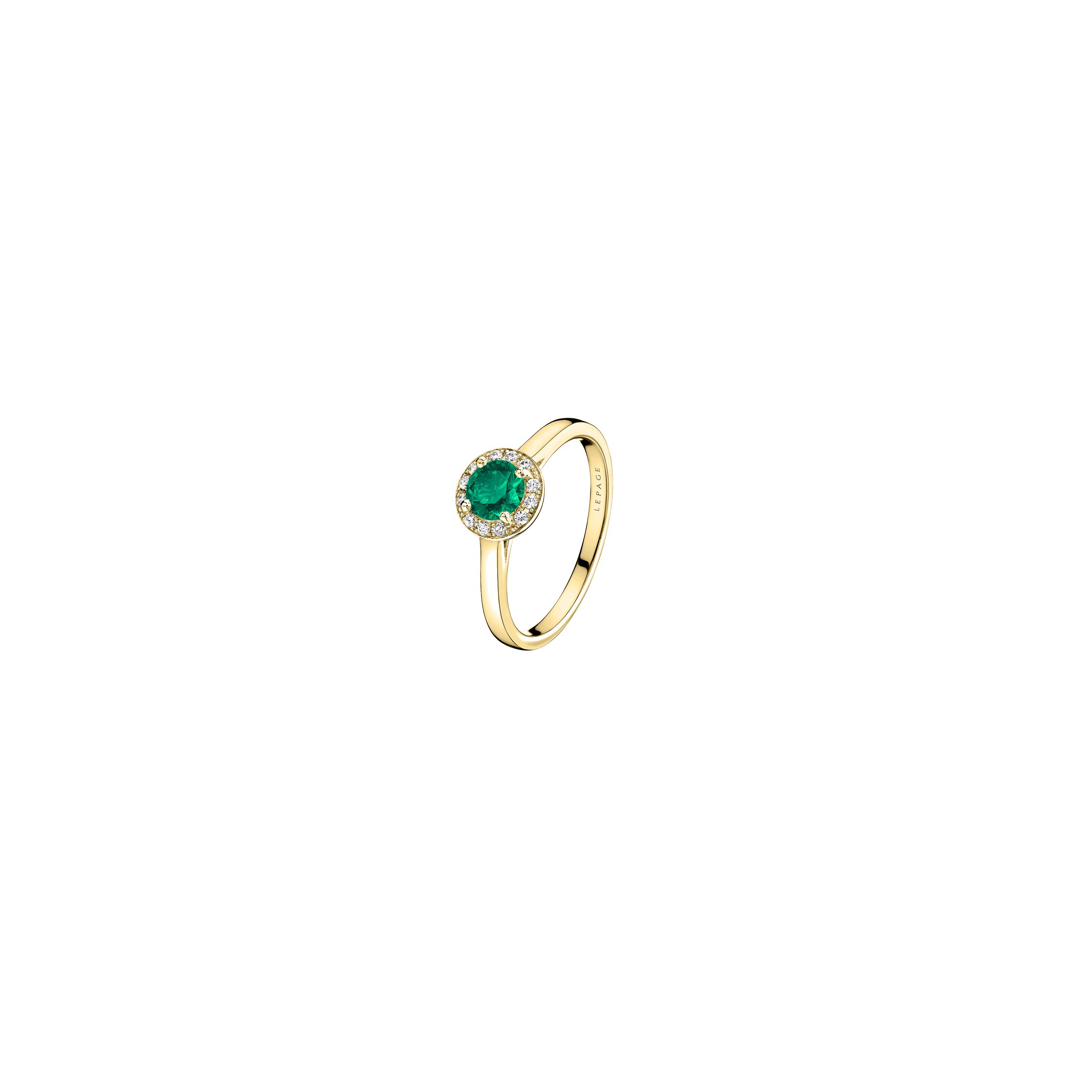 Jolie-Coquette engagement ring in yellow gold, emerald and diamonds ...