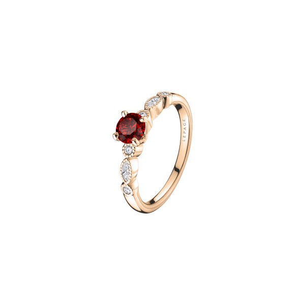 Solitaire Lepage Léon en or rose rubis et diamants