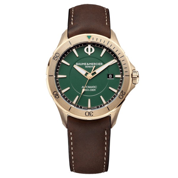 Montre Baume et Mercier Clifton Club automatique cadran vert bracelet cuir veau noir 42 mm