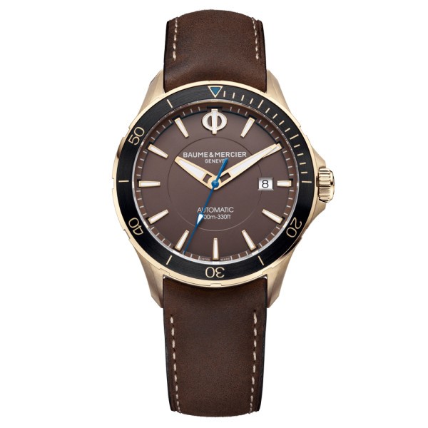 Montre Baume et Mercier Clifton Club automatique cadran marron bracelet caoutchouc noir 42 mm