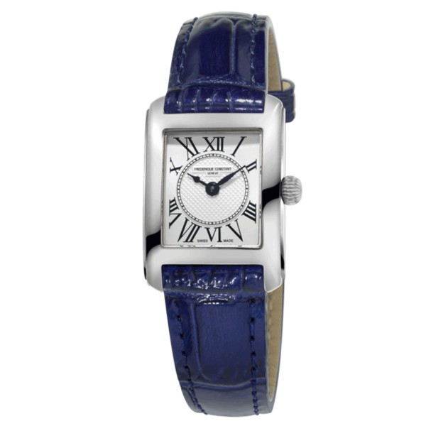 Montre Frédérique Constant Classics quartz cadran argenté bracelet cuir bleu