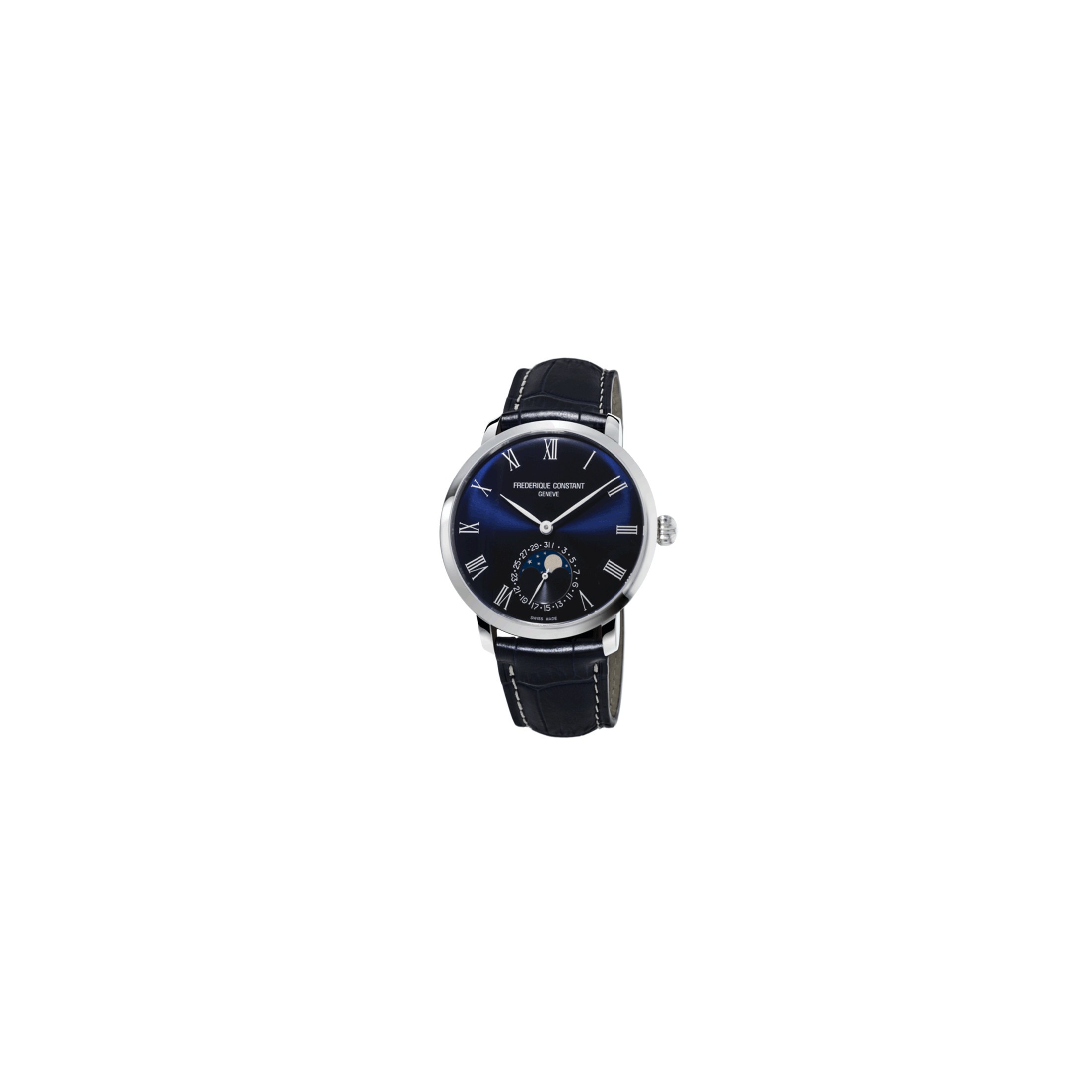 Montre Fr d rique Constant Slimline Moonphase automatique cadran bleu bracelet cuir bleu 42 mm