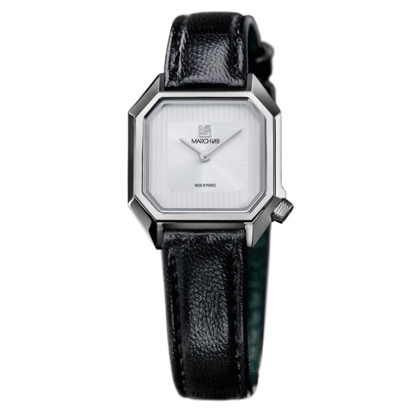 Montre March LA.B Lady Mansart White quartz bracelet cuir noir