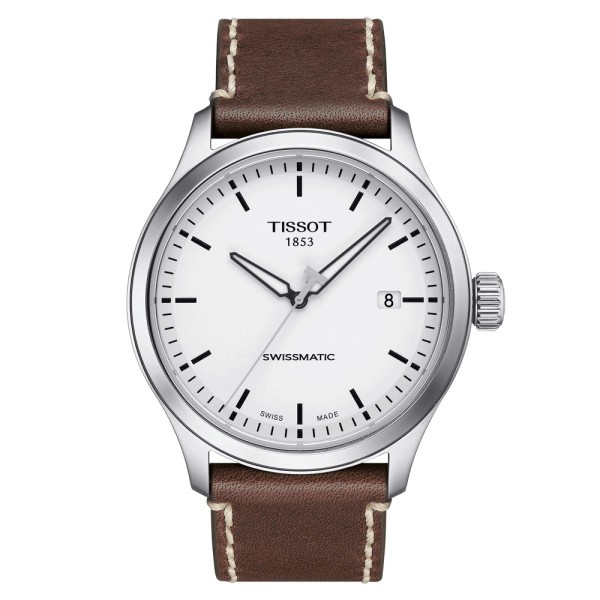 Montre Tissot T-Sport Gent XL Swissmatic cadran blanc bracelet cuir marron 42 mm