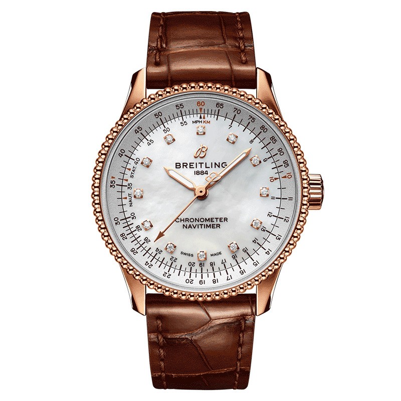 Montre Breitling Navitimer Automatic or rose cadran nacre blanche