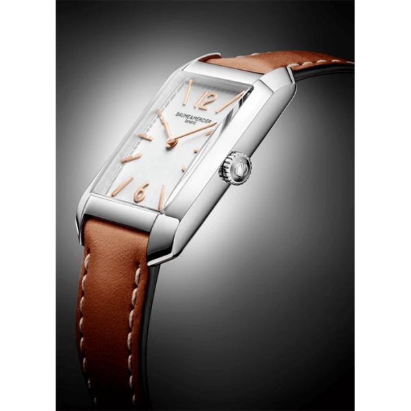 Watch Baume et Mercier quartz white dial brown leather strap Hampton