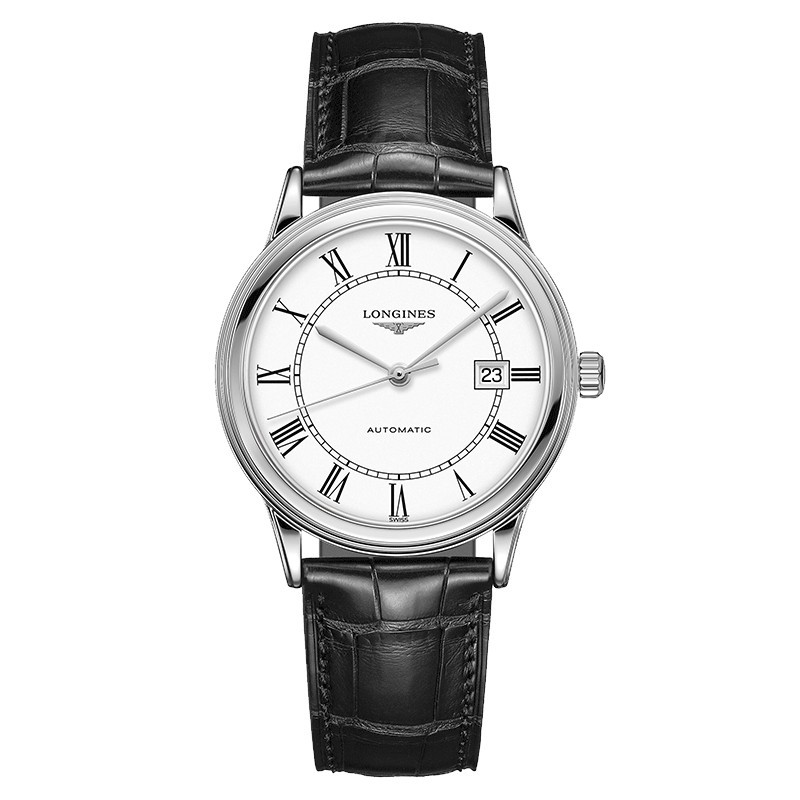 Watch Longines Flagship auto Roman numerals black leather bracelet