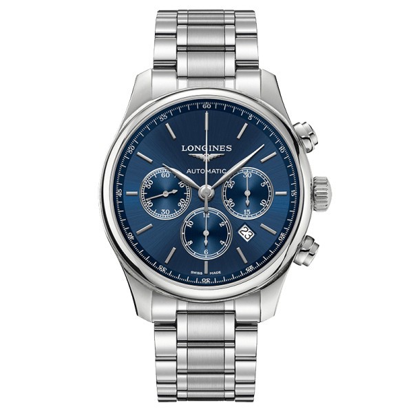 Montre Longines Master Collection chronographe automatique cadran bleu bracelet acier 44 mm L2.859.4.92.6