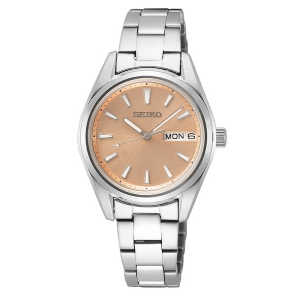 Montre Seiko Classique quartz jour date cadran rose bracelet acier 29,8 mm