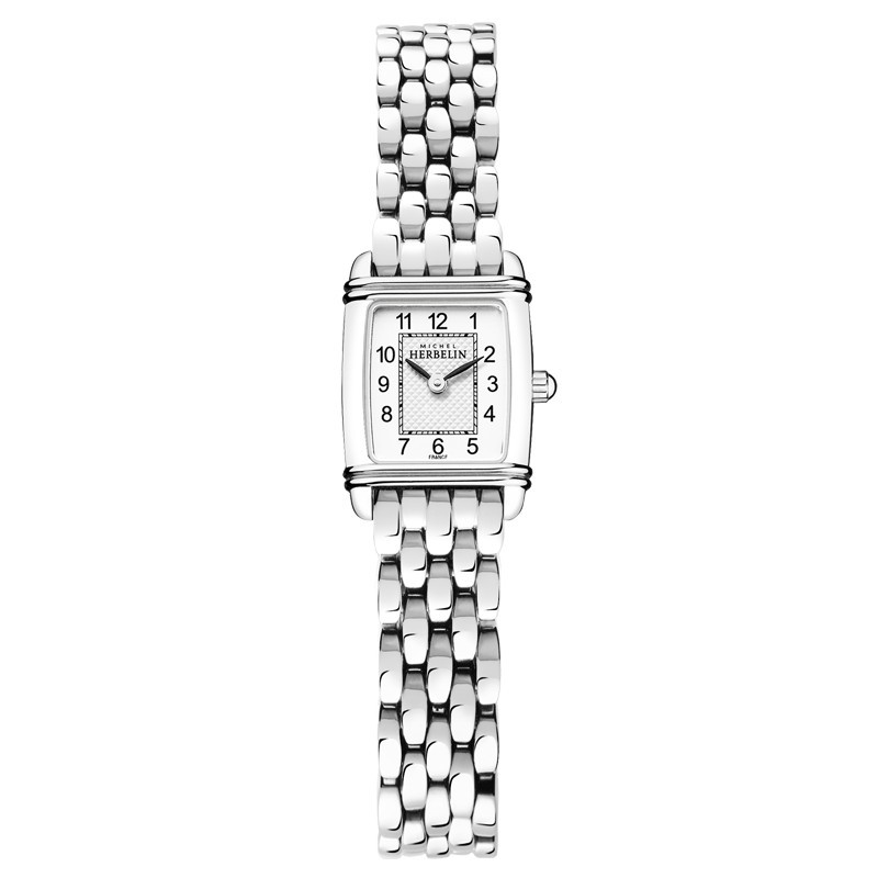 Michel Herbelin Art Deco quartz watch white dial stainless steel bracelet