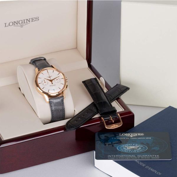 Longines Flagship Heritage chronograph watch pink gold 38 mm Full