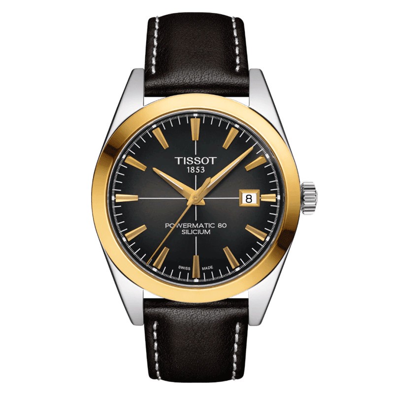 Tissot T Gold Gentleman Powermatic 80 watch black dial black strap