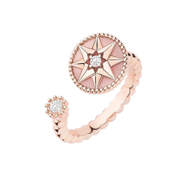 Rose Des Vents Ring Pink Gold, Diamonds and Pink Opal