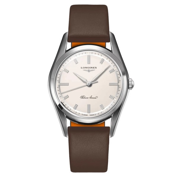 Longines Heritage Classic automatic watch silver dial brown leather strap 38,5 mm L2.834.4.72.2