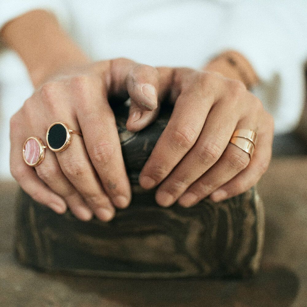 Ring Disk ring pink gold rhodocrosite Ginette NY RFRKRC Lepage