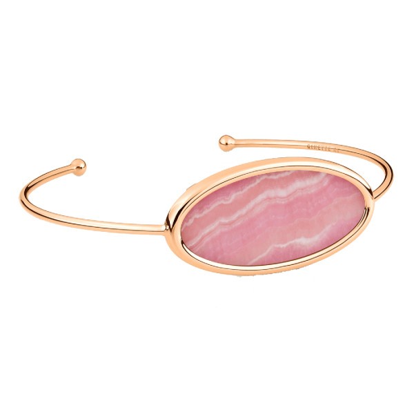 Bracelet bangle Ginette NY Ellipses in pink gold and rhodocrosite