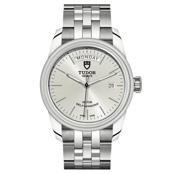 Montre Tudor Glamour Date+Day automatique cadran argenté soleillé bracelet acier 39 mm M56000-0005