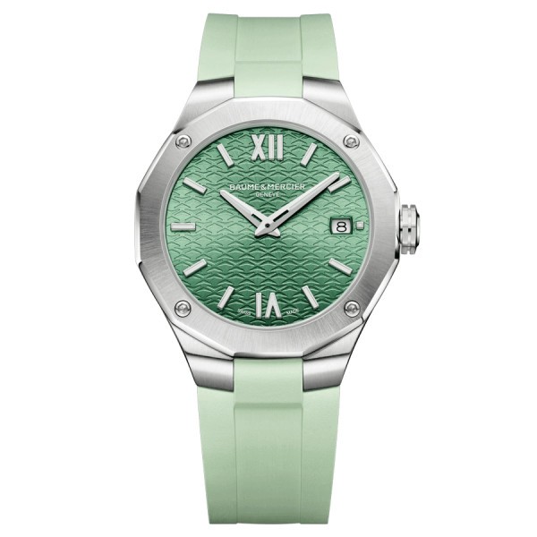 Watch Baume et Mercier Riviera quartz green dial green rubber strap 36 mm