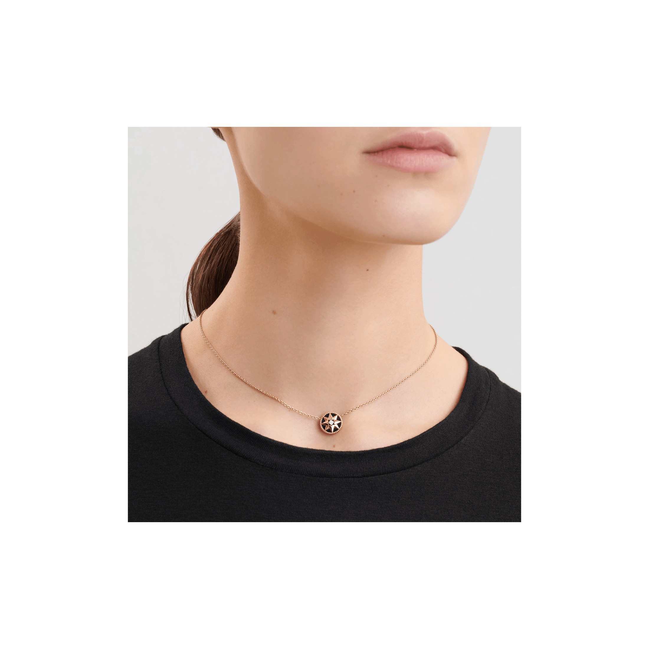 Dior Rose des Vents pink gold diamond and onyx necklace 