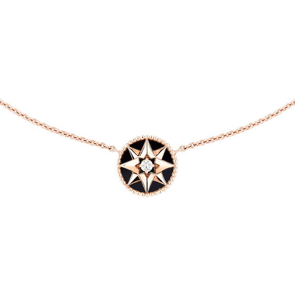 Dior Rose des Vents pink gold diamond and onyx necklace JRDV95019 - Lepage