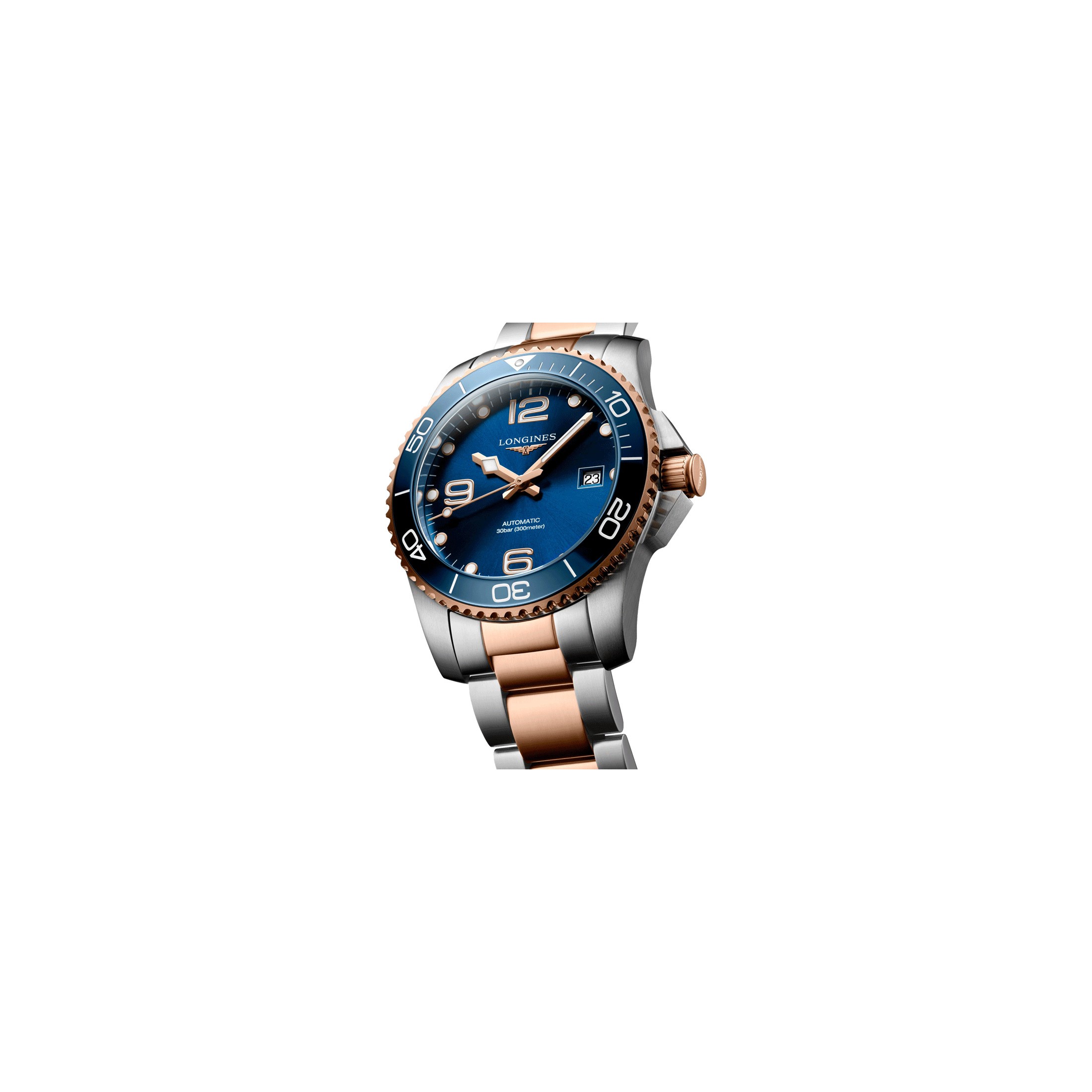 Longines HydroConquest automatic watch blue dial steel bracelet PVD 41 mm