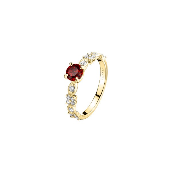 Solitaire Lepage Auguste en or jaune, rubis et diamants