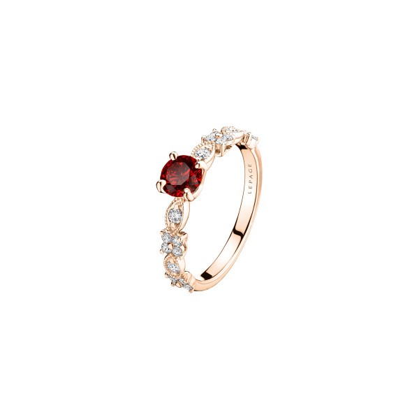 Solitaire Lepage Auguste en or rose, rubis et diamants