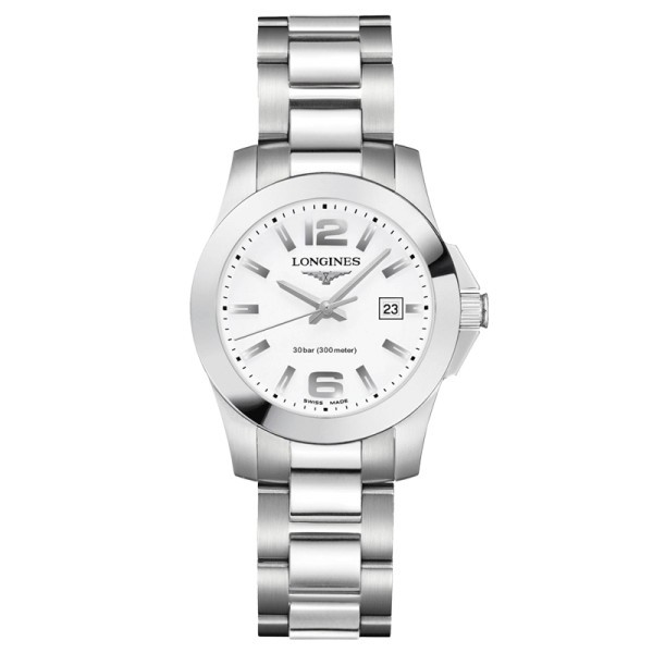 Montre Longines Conquest quartz cadran blanc bracelet acier 29,5 mm