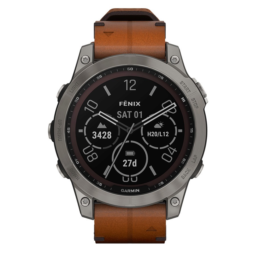 010-02540-31  Garmin Fenix 7 Sapphire Solar Cuir marron