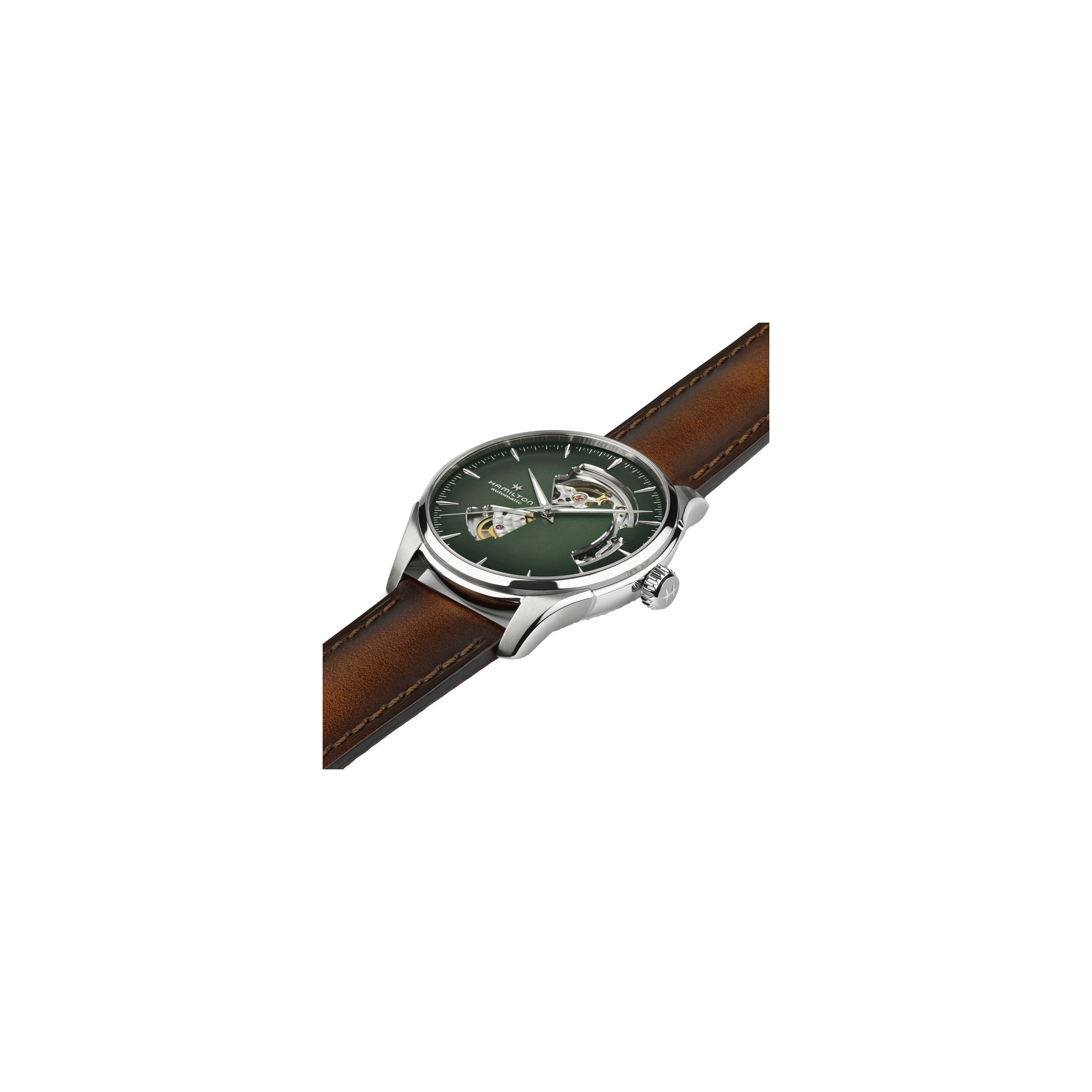 Hamilton Jazzmaster Open Heart Auto watch green dial brown leather strap 40  mm