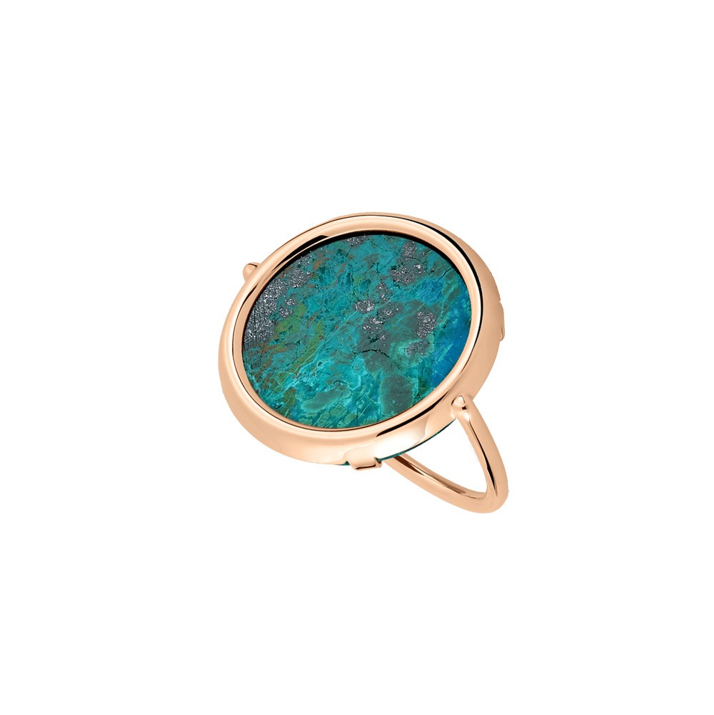 Ginette NY Disc Ring in pink gold and chrysocolle Lepage