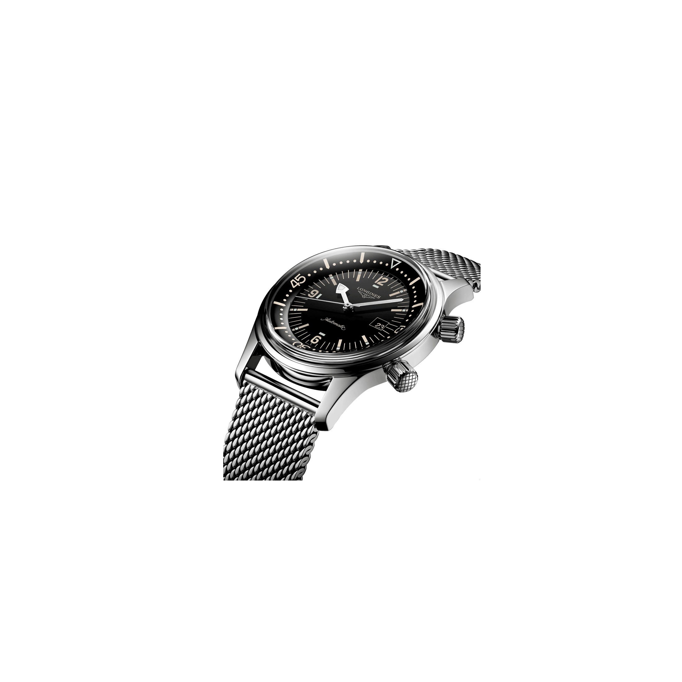 Montre Longines Heritage Diver automatique cadran noir bracelet maille milanaise 36 mm