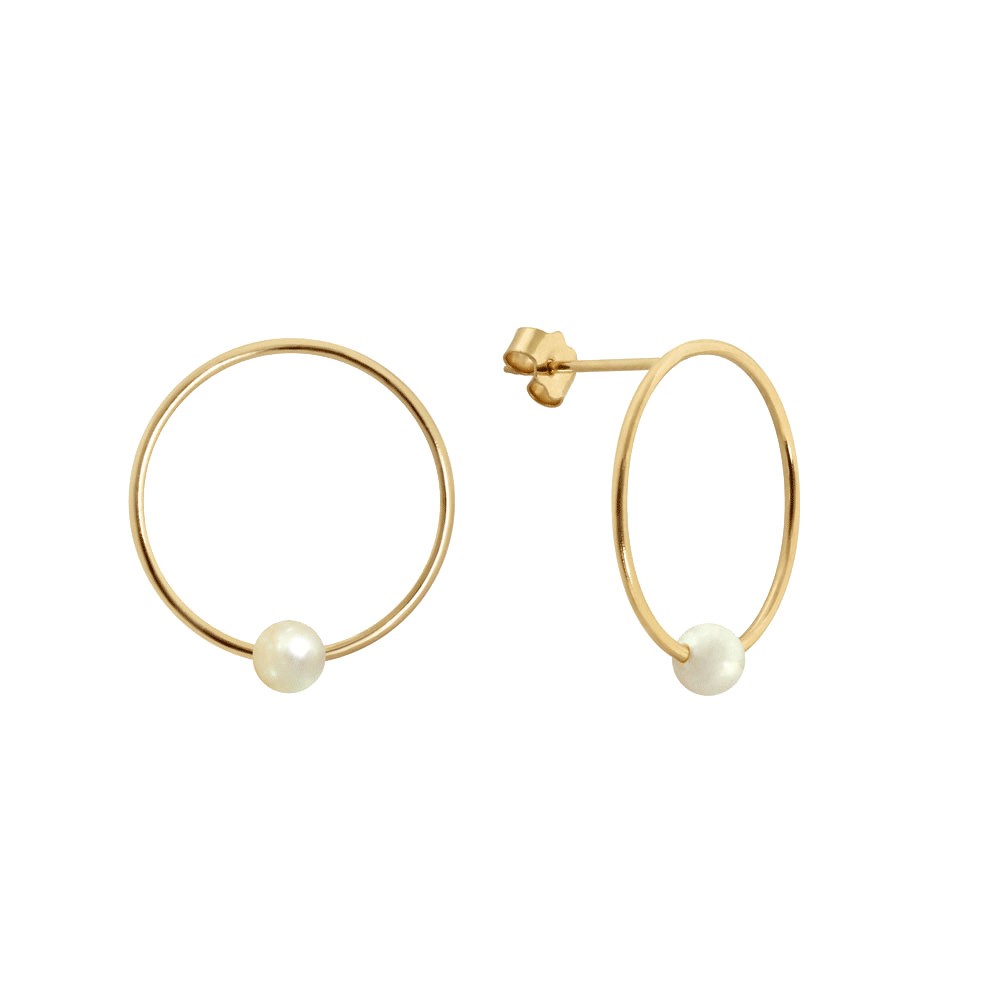 Claverin Ring earrings yellow gold natural white pearl 16 mm - Lepage