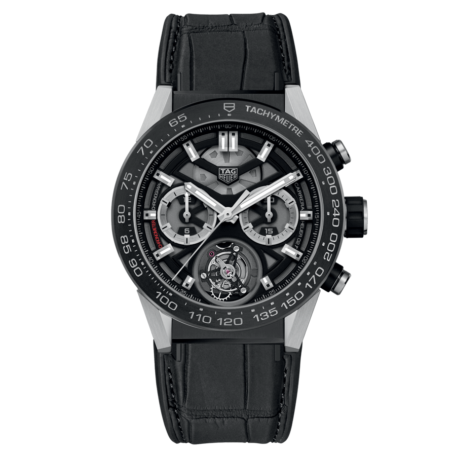 Tag Heuer Carrera Chronograph Black Dial Black Rubber Strap Watch