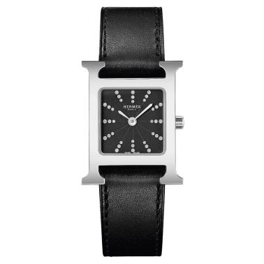 Men's Heure H 34mm Titanium & Leather Strap Watch - Black