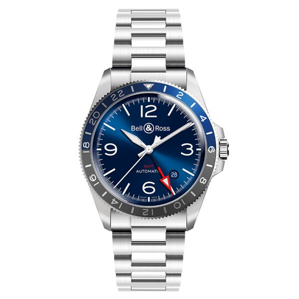 Montre Bell & Ross BR V2-93 GMT Blue automatique cadran bleu bracelet acier 41 mm