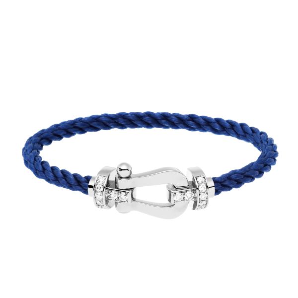 Bracelet Fred Force 10 grand modèle en or blanc, diamants et câble bleu indigo 0B0026-6B0232