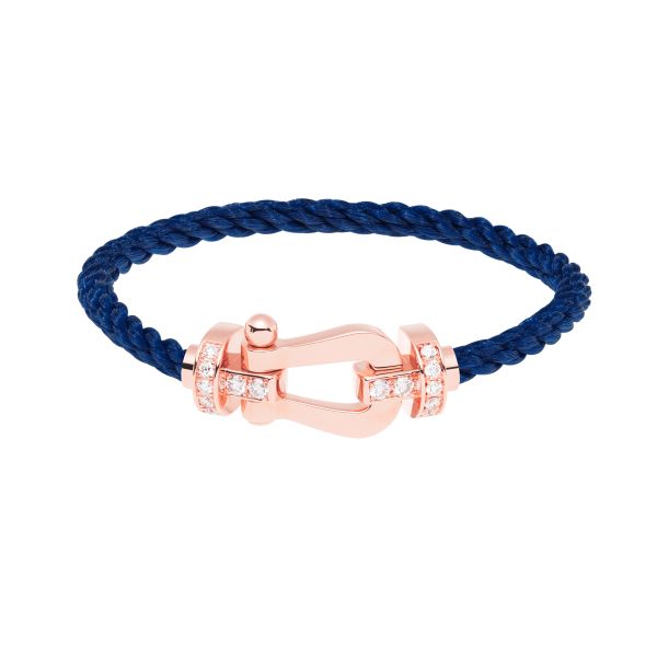 Bracelet Fred Force 10 grand modèle en or rose, diamants et câble bleu marine