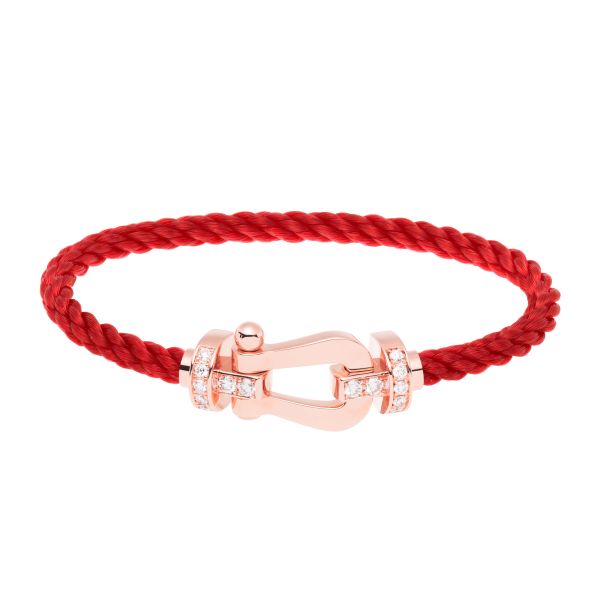 Bracelet Fred Force 10 grand modèle en or rose, diamants et câble rouge