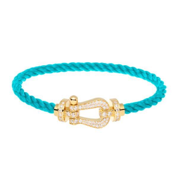 Fred Force 10 large model bracelet in yellow gold, diamond-paved and turquoise cable