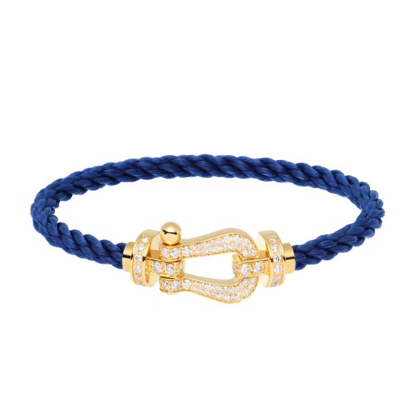 Fred Force 10 large model bracelet in yellow gold, diamond-paved and indigo blue cable