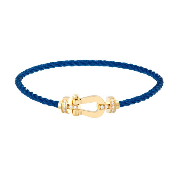 Fred Force 10 bracelet medium model in yellow gold, diamonds and jean blue cable