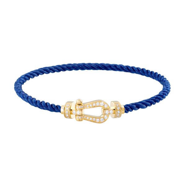 Fred Force 10 bracelet, medium model in yellow gold, diamond-paved and indigo blue cable