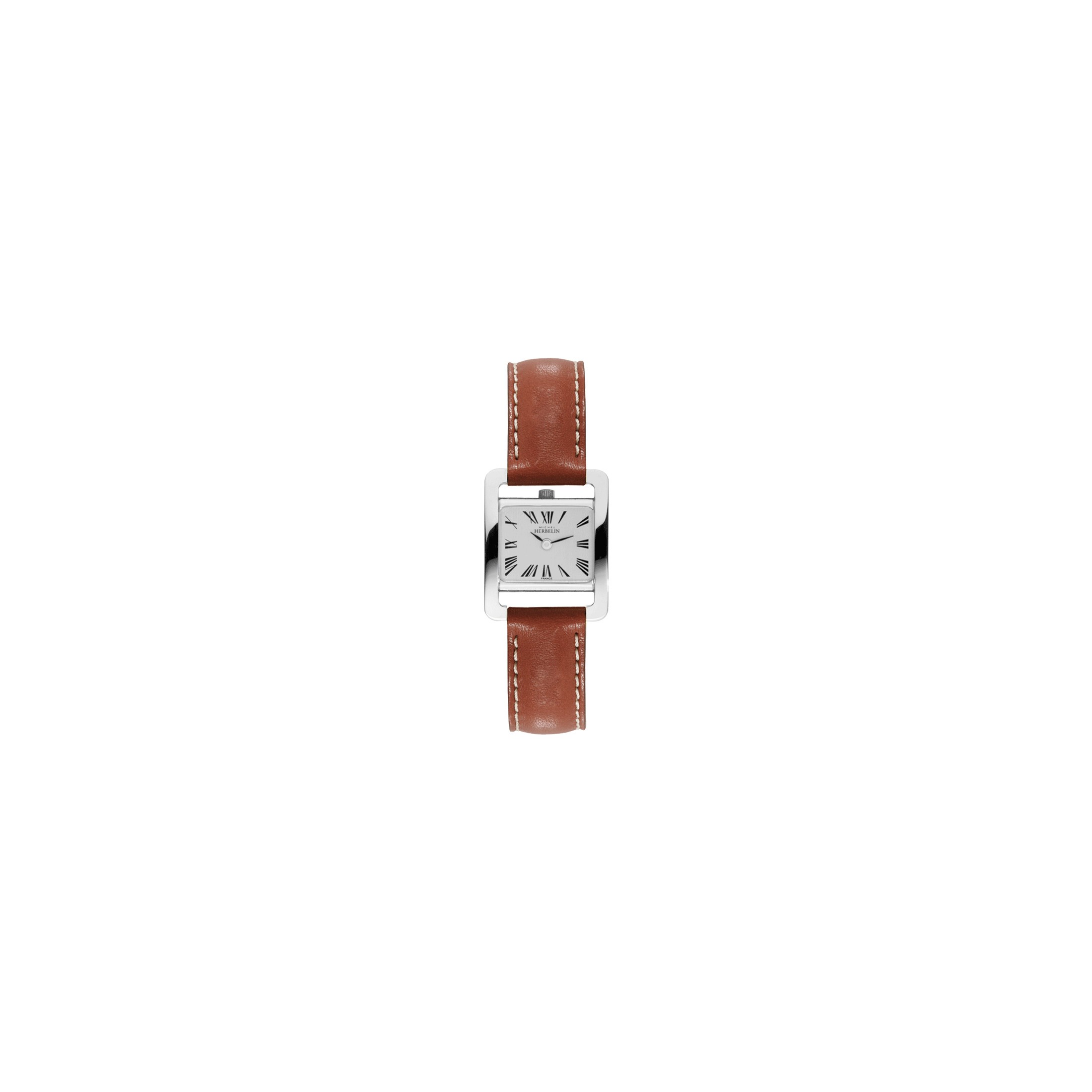 Montre Michel Herbelin 5 me Avenue quartz cadran blanc bracelet cuir marron